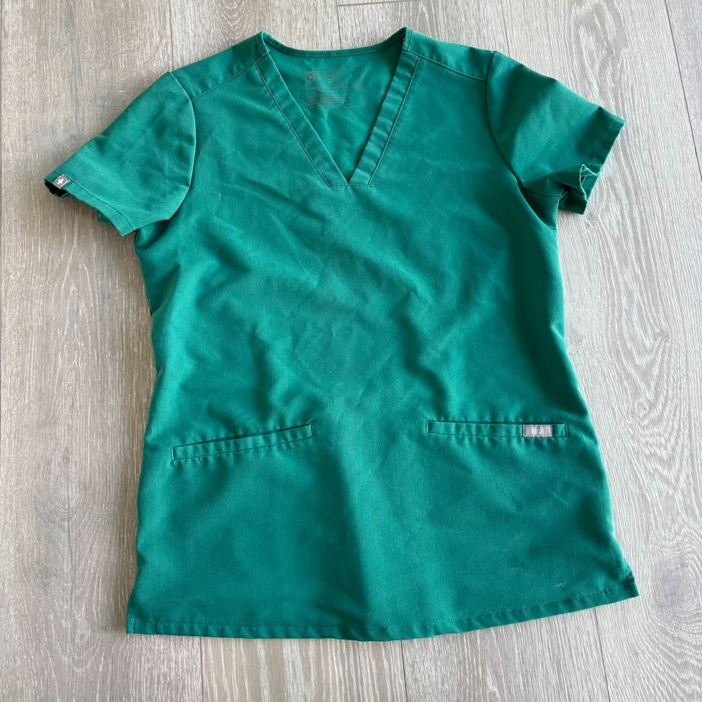 Figs Womens Green V-Neck Short Sleeve Casma Three Pocket Scrub Top Size XS